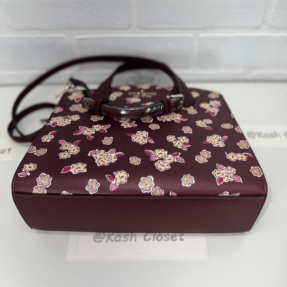 Kate Spade Satchel Tinsel Frosted floral Bag Purse Deep Berry Multi - Picture 9 of 10